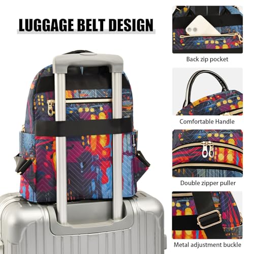 Women's Backpack City Street Print for Travel Commute, Cloth Shoulder Bag Double Zipper Size M - size: 11.4×6.1×14.1 IN