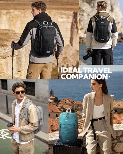 WATERFLY Lightweight Packable Backpack, 25L Small Foldable Travel Daypack | Multi-Pocket with Luggage Strap, Breathable Back Pad, Comfortable to wear, Easy to Fold, Compact Day Pack for Hiking Outdoor - color: Peacock Blue