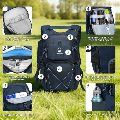 Hydration Backpack 22L, Hiking Backpack with 2L Leakproof Bladder, Sewn-in Rain Cover, Insulated Compartment for Men & Women Running, Cycling, Camping - color: Navy Blue