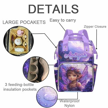 Newcos Customized Baby Diaper Bag with Name, Personalized Diaper Backpacks with Water Bottle for Newborn Baby, Custom Name Nursing Tote Mommy Bags for New Mom Women Wife Travel Christmas Purple - color: Patten 03