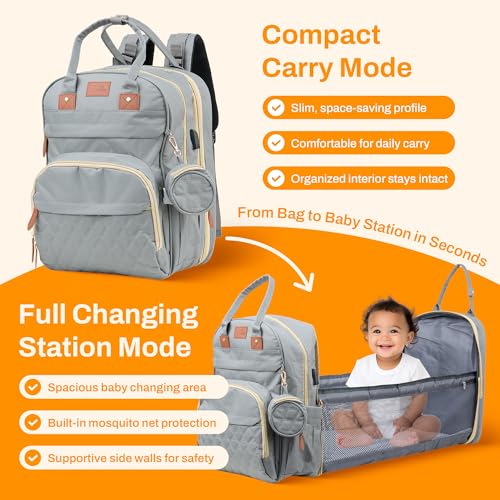 Diaper Bag Backpack with Changing Station – Large Baby Diaper Bag with 19 Pockets, USB Port, Waterproof, Insulated Bottle Holders, Stroller Straps – Travel Maternity Bag – Grey - color: Grey