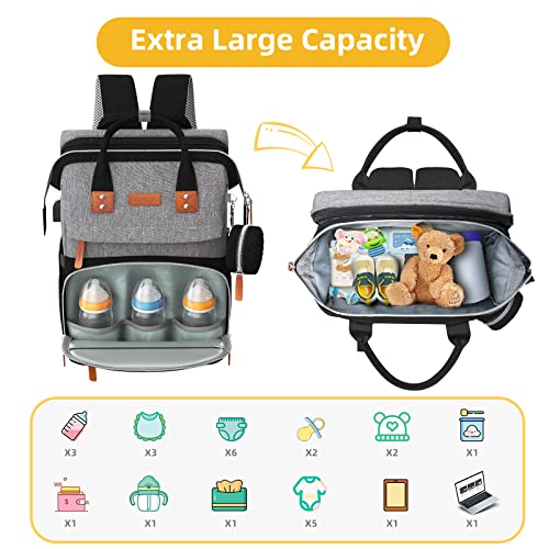 ISMGN Diaper Bag Backpack with Changing Station, Multifunctional Diaper Bag, Extra Large Capacity, Baby Bag, GreyBlack - color: Pure Black
