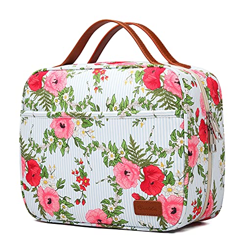 Bosidu Hanging Travel Toiletry Bag,Large Capacity Cosmetic Travel Toiletry Organizer for Women with 4 Compartments & 1 Sturdy Hook,Perfect for Travel/Daily Use/Christmas - color: Q-Floral Print