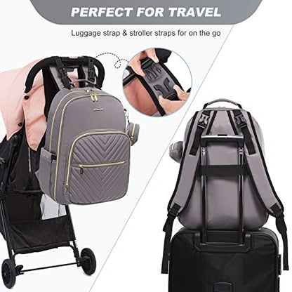 LOVEVOOK Diaper Bag Backpack, Quilted Baby Bag with Changing Pad & Pacifier Holder, Waterproof Travel Diaper Bags for Baby Boys Girls, Stylish and Large Capacity, Purple Grey - color: Purple Grey