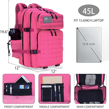 Military Tactical Backpack 45L/25L 3 Day Assault Pack Molle Daypack Hiking Backpack for Men and Women - color: Rose, size: 45L