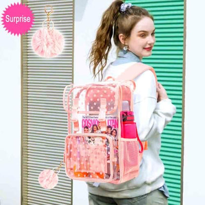 3PCS Pink Clear Backpack, Heavy Duty Transparent Bookbag for Girls Women, Stadium Approved See Through Backpack Set (Pink Dot) - color: Pink Polka Dots