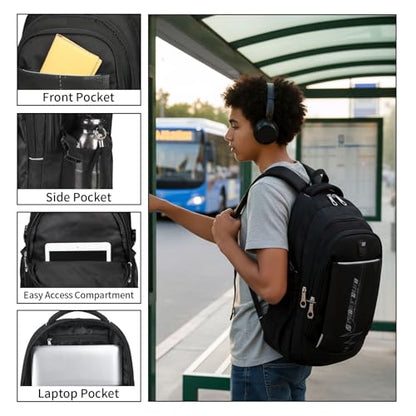 goldwheat School Backpack For Teen Boys, Lightweight Water-Resistant Boys Bookbag With Computer Compartment Fits 15.6" Laptop - color: Black-grey