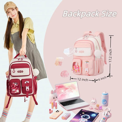VIDOSCLA Vivid Girls' School Backpack Kids Elementary Schoolbag Primary Backpack with Multi-Pocket Design - color: A03# Wine Red