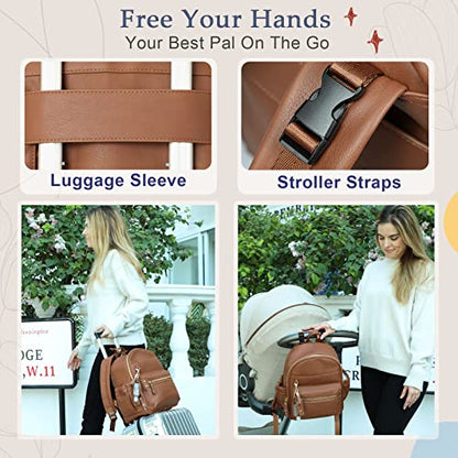 miss fong Small Diaper Bag Mini Diaper Bag Backpack Mini Backpack with 11 Pockets Baby Diaper Bag with Hand Sanitizer Holder, 2 Insulated Pockets - color: Brown