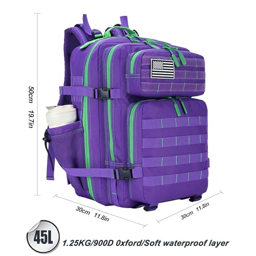 Lovelinks21 45L Tactical Assault Backpack 3 day assault pack with Molle Waterproof backpack Rucksack for Tactical Backpacks (Purple Green) - color: Purple Green