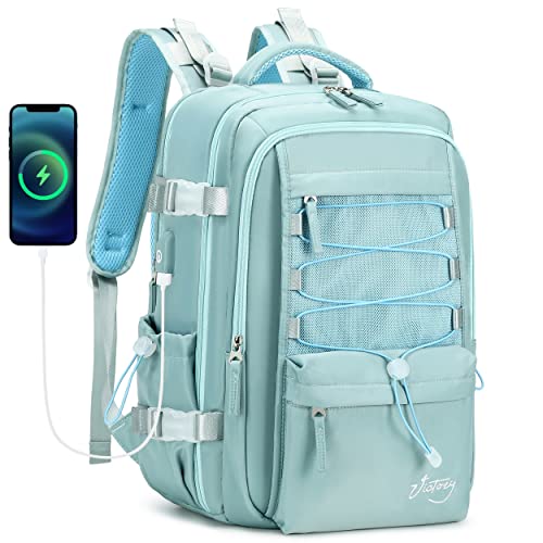 Travel Backpack for Women Men 17 Inch Laptop Backpacks with USB Port Carry on Bag Airline Approved Large College School Bookbags Waterproof Work Business Sport Rucksack Casual Daypack (Green) - color: Green, size: 17 Inch