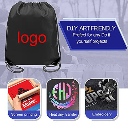 BeeGreen Drawstring Backpack Bags 20,30,50 Packs Reflective String Bags for Gym Sport Trip Cinch Sack DIY for Women Men - color: Black