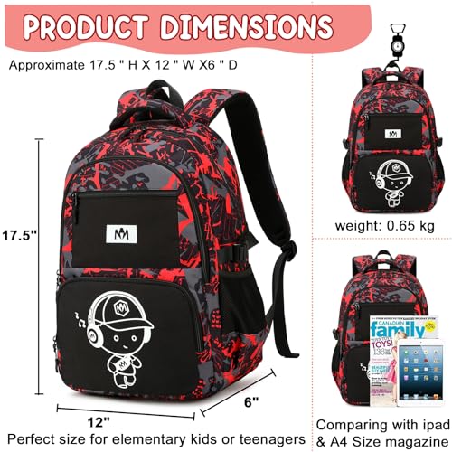 Bluboon Kids Backpack Boys Camo Bookbag Teens Elementary School Bag Daypack Travel Back Pack Middle school (Boy-red doodle) - color: Boy-red Doodle