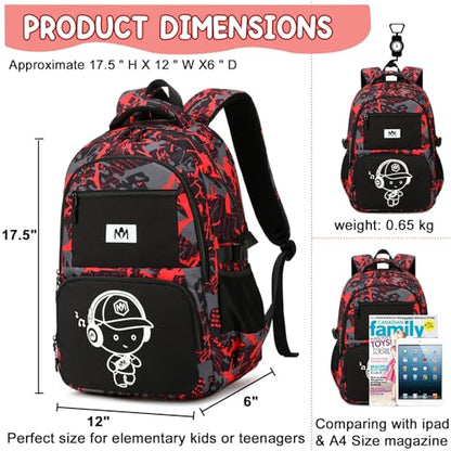 Bluboon Kids Backpack Boys Camo Bookbag Teens Elementary School Bag Daypack Travel Back Pack Middle school (Boy-red doodle) - color: Boy-red Doodle