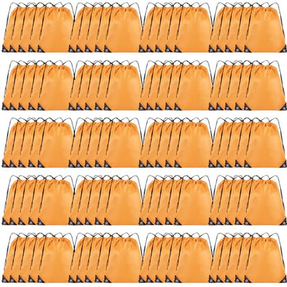 Grneric 100 Pieces Drawstring Backpack Bulk Cinch Sackpack Ployster Drawstring Bags for Gym Party Trip(Orange) - color: Orange