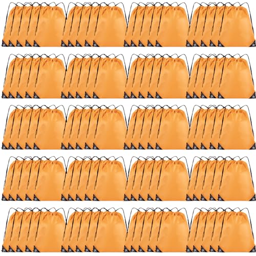 Grneric 100 Pieces Drawstring Backpack Bulk Cinch Sackpack Ployster Drawstring Bags for Gym Party Trip(Orange) - color: Orange