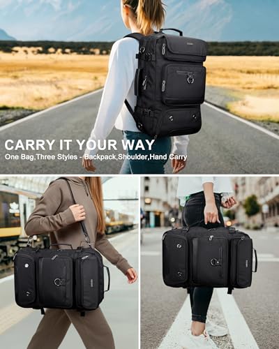 PIJUSHI Carry on Travel Backpack for Women Men Convertible Duffel Bag Backpack Large Luggage Rucksack Fit 16 Inch Laptop(PE039 Black) - color: Black