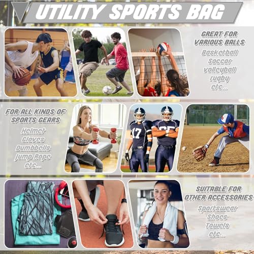 STAY GENT Drawstring Basketball Backpack for Boys, Foldable Soccer Backpack Gym Bag Sackpack Sports Sack with Detachable Ball Mesh Bag for Volleyball Baseball Yoga - color: Grey