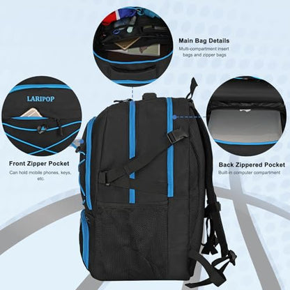 LARIPOP Basketball Backpack Large Basketball Bag with Ball Holder & Shoe Compartment for Adults Men Women - color: TR Blue