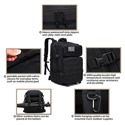 Lovelinks21 Hiking Daypacks Assault Backpack Waterproof Motorcycle Backpack Bug Out Pack Rucksack for Outdoor Hiking - color: Black