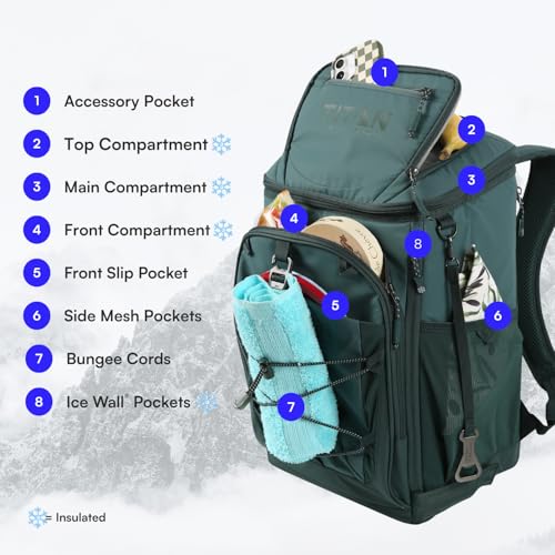 Titan Deep Freeze Ice Wall Backpack Cooler 30 Can Cooler Bag with Ice Packs - color: Deep Forest Green