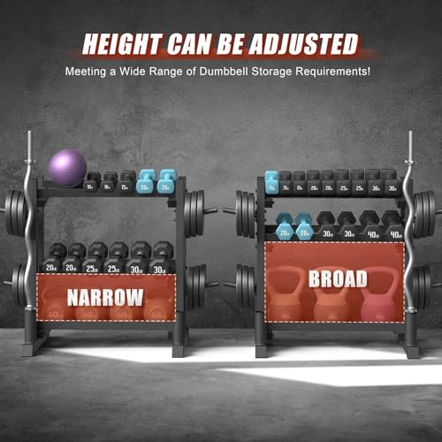3-Tier Dumbbell Rack, 1100LB Capacity Adjustable Weight Rack for Home Gym, Heavy-Duty Weight Stand for Dumbbells Kettlebells & Weight Plates(Rack Only) - size: 18.78 x 48 x 36.54 inches