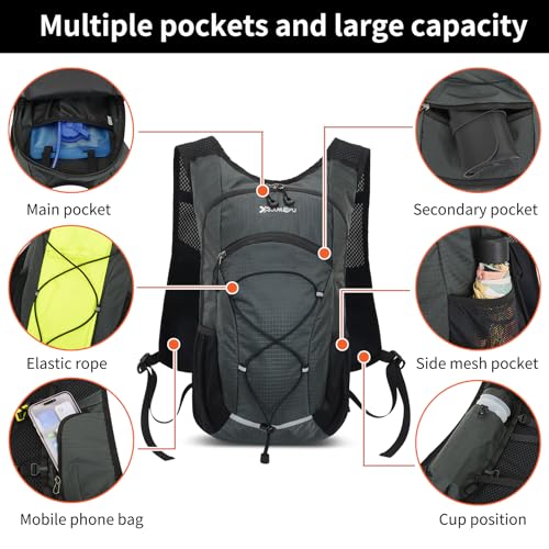 15L Small Hiking Backpack Lightweight Hydration Backpack for Men Women, Warterproof Hiking Daypack for Travel Cycling - color: Grey