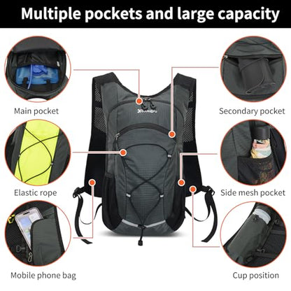 15L Small Hiking Backpack Lightweight Hydration Backpack for Men Women, Warterproof Hiking Daypack for Travel Cycling - color: Grey
