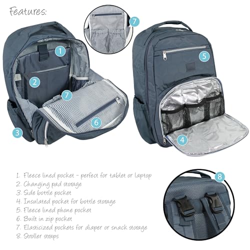 Hudson Baby Unisex Baby Premium Diaper Bag Backpack and Changing Pad, Blue, One Size - color: Blue