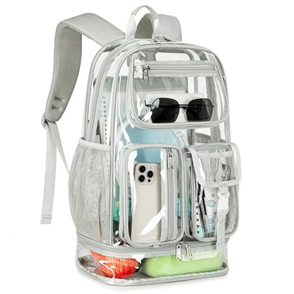 Cusangel Heavy Duty Clear Backpack,16.5 x12 x5inch TPU Large Capacity See Through Backpack for Sport Events,Travel (Upgrad Grey-XL) - color: Upgrad Grey-xl