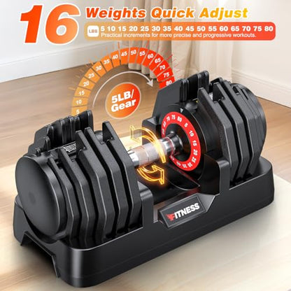 XDDIAS Adjustable Dumbbells Set of 2 for Strength Training, One-Hand Quick Adjust, 25/55/80/90 lbs Options, Anti-Slip Grip Handle, Compact Home Gym Weights for Men Women - color: Pro Steel 16-Level 80LB Pair
