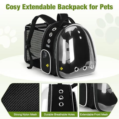 Lekereise Cat Backpack Carrier, Expandable Large Space Cat Bubble Backpack for Kitty Small Dog up to 18lbs, Transparent Pet Carrier for Travel, Hiking - color: Black