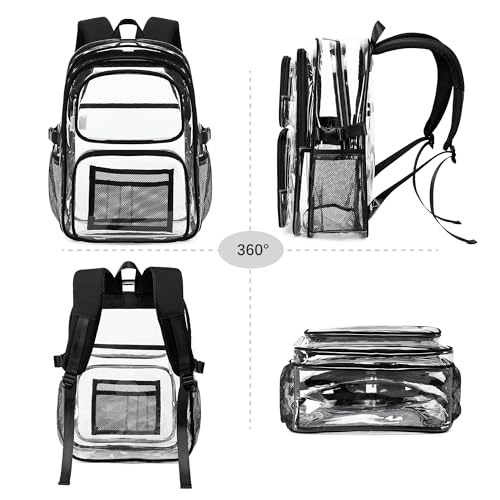 abshoo Large Heavy Duty Clear Backpack For School Bookbag Transparent Multi Pocket Backpacks (Black) - color: Black