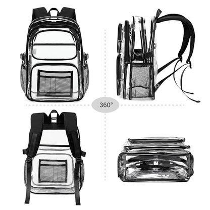 abshoo Large Heavy Duty Clear Backpack For School Bookbag Transparent Multi Pocket Backpacks (Black) - color: Black