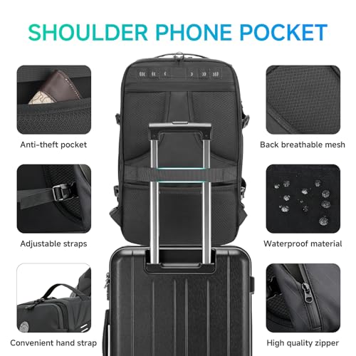 SWICKY 40L Travel Backpack for Men – TSA Friendly Carry-On, 17.3" Laptop Sleeve, Water-Resistant, Quick-Access Phone Pocket, Large Weekender for Travel & Commute - color: Black(88506-fits 17.3 Inch Laptop)