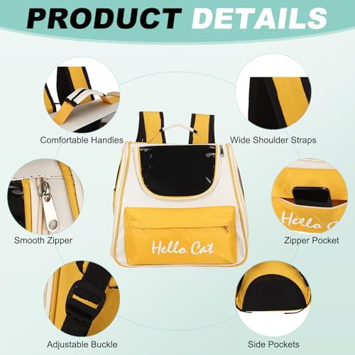 Cat Backpack Carrier, Large Space & Breathable, Ventilated Mesh Design Pet Backpack for Cats or Small Dogs, Intended for Hiking/Camping/Traveling (Yellow, 14.6"x9.8"x13.4") - color: Yellow