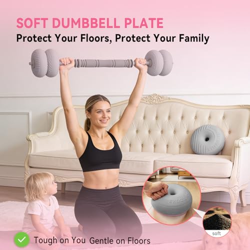Adjustable Dumbbell Set 13LB/18LB/22LB/35LB, 4-in-1 Soft Shell Weight Set with Connector, Converts to Barbell & Kettlebell, Strength Training Equipment for Home Gym, Ideal for Women & Beginners - color: Grey