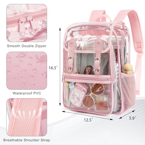Heavy Duty Clear Backpack Stadium Approved Transparent Backpacks for School College Festival Work Travel (Light pink) - color: Light Pink