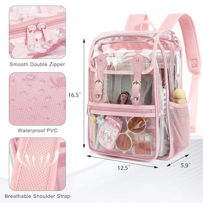 Heavy Duty Clear Backpack Stadium Approved Transparent Backpacks for School College Festival Work Travel (Light pink) - color: Light Pink