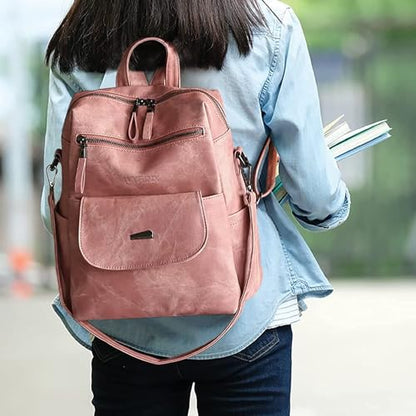 WYFJNX PU Leather Backpack Purse for Women Fashion Multipurpose Design Handbag Ladies Shoulder Bags Travel Backpack Pink - color: Pink
