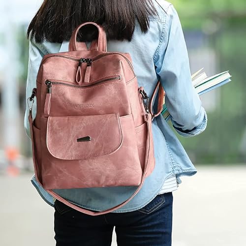 WYFJNX PU Leather Backpack Purse for Women Fashion Multipurpose Design Handbag Ladies Shoulder Bags Travel Backpack Pink - color: Pink