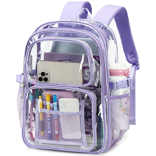 abshoo Large Heavy Duty Girls Clear Backpack for School Bookbag Transparent Multi Pocket Backpacks for Women (Purple) - color: Purple