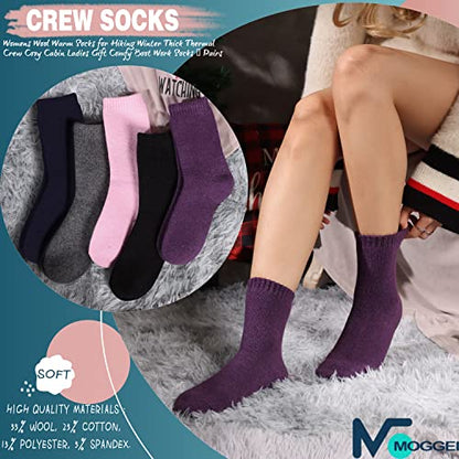 MOGGEI 5 Pairs Womens Merino Wool Socks Hiking Warm Winter Thick Thermal Crew Cozy Cabin Ladies Gift Comfy Boot Work Socks - color: Warm Color C