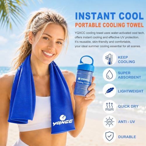 YQXCC 2 Pack Cooling Towels (47"x12"), Ice Cool Neck Towel, Soft Breathable Microfiber for Yoga, Golf, Gym, Running, Camping & Hot Weather - color: Dark Blue/Green