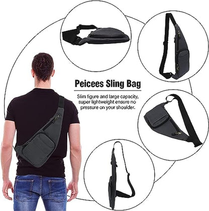 Peicees Water-resist Sling Bag Crossbody Bag for Men Slim Chest Backpack Man Purse Small Shoulder Bag for Travel Hiking - color: Z-grey