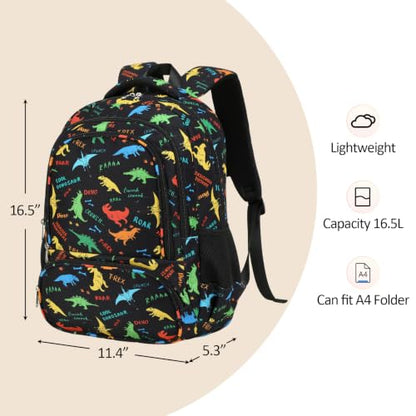 abshoo Lightweight Kids Backpack For Boys Bookbag (Dinosaur Black) | Multi-pocket,Front chest buckle,Reflective strip, Breathable widened strap, Elementary Kindergarten School Bags - color: Dinosaur Black