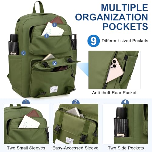 VASCHY Backpack for Men, Unisex Large Fashion Schoolbag Book bag Rucksack for High School/College/Work/Travel/Commuter Green - color: Dark Green