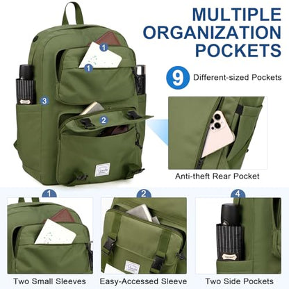 VASCHY Backpack for Men, Unisex Large Fashion Schoolbag Book bag Rucksack for High School/College/Work/Travel/Commuter Green - color: Dark Green