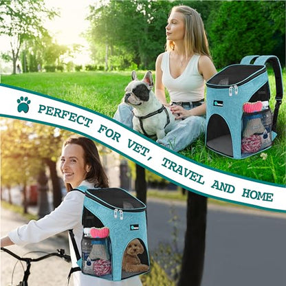 PetAmi Cat Backpack Carrier, Airline Approved Pet Carrier Backpack for Small Dogs and Large Cats, Soft Sided Collapsible Ventilated with Sherpa Bed for Hiking Travel, Max 18 lbs, Sea Blue - color: Sea Blue