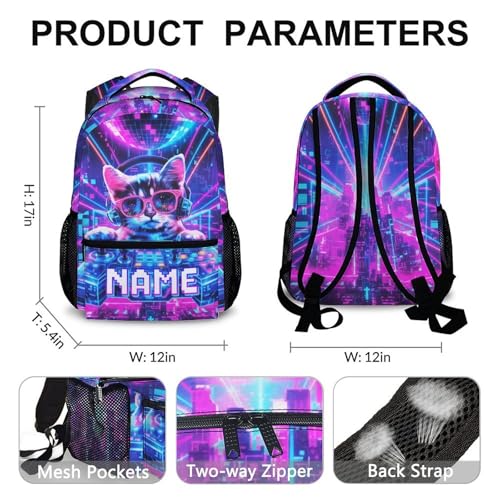 Boys Backpack Gaming Backpacks Personalized Name for Kids Toddler, Large Capacity Cat Bookbag for School Travel Outdoor - color: Pink